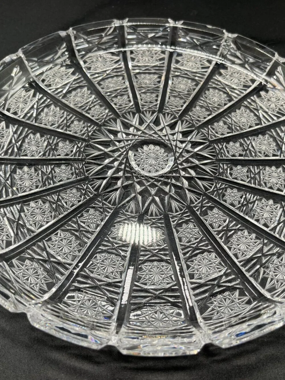 Vintage Bohemian Hand-Cut 24% Lead Crystal Serving Plate or Platter